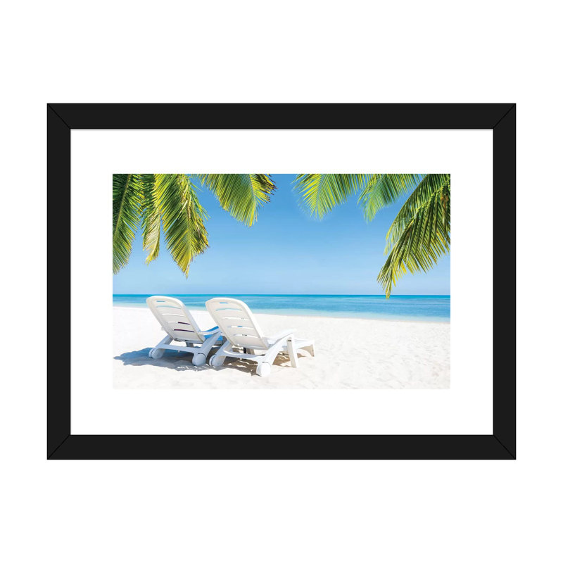 " Summer Holidays At The Beach " by Jan Becke, Black Paper, White, 16" H x 24" W x 1" D