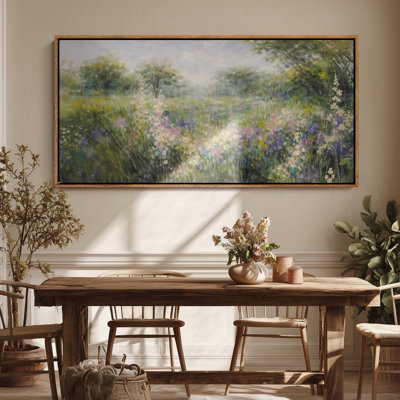 Large Framed Canvas Wall Art - Soft Meadow Wildflower Landscape Decor - 60"x20", 60"x30"