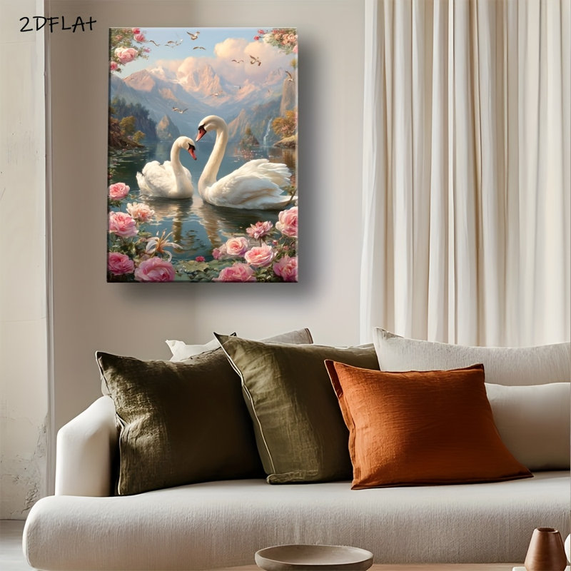 Élégante paire de cygnes, reproduction d'art sur toile - Urban Studio, 12 * 8 pouces (30 * 20 * 2cm)