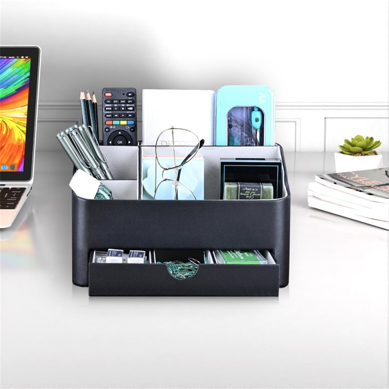 Camirah Leather / Faux Leather Desk Organiser, Black