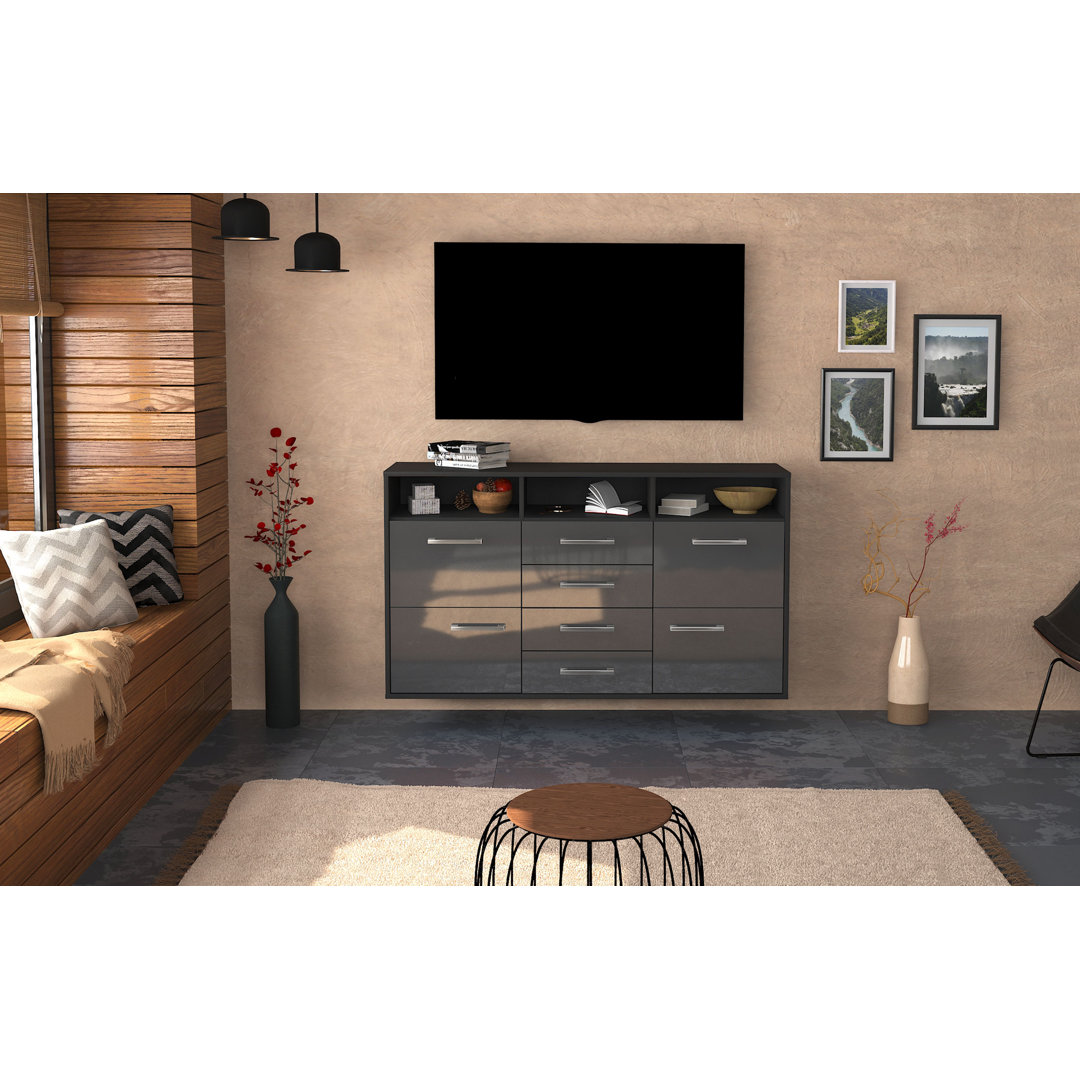 Sideboard Myrjam, Farbe: Schwarz/Weiß, Fliegend/Metallgriffe, Größe: 136x79x35 cm