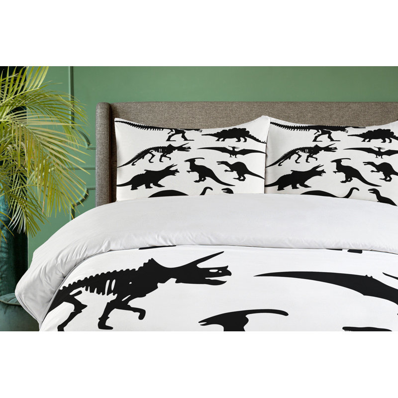 Twin Black and White Dinosaur Skeleton Duvet Cover Set