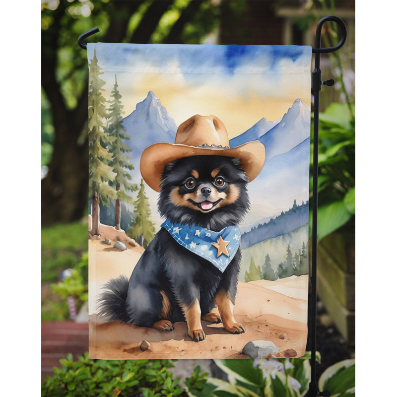 Drapeau Cowboy Welcome Garden, Loulou de Poméranie noir