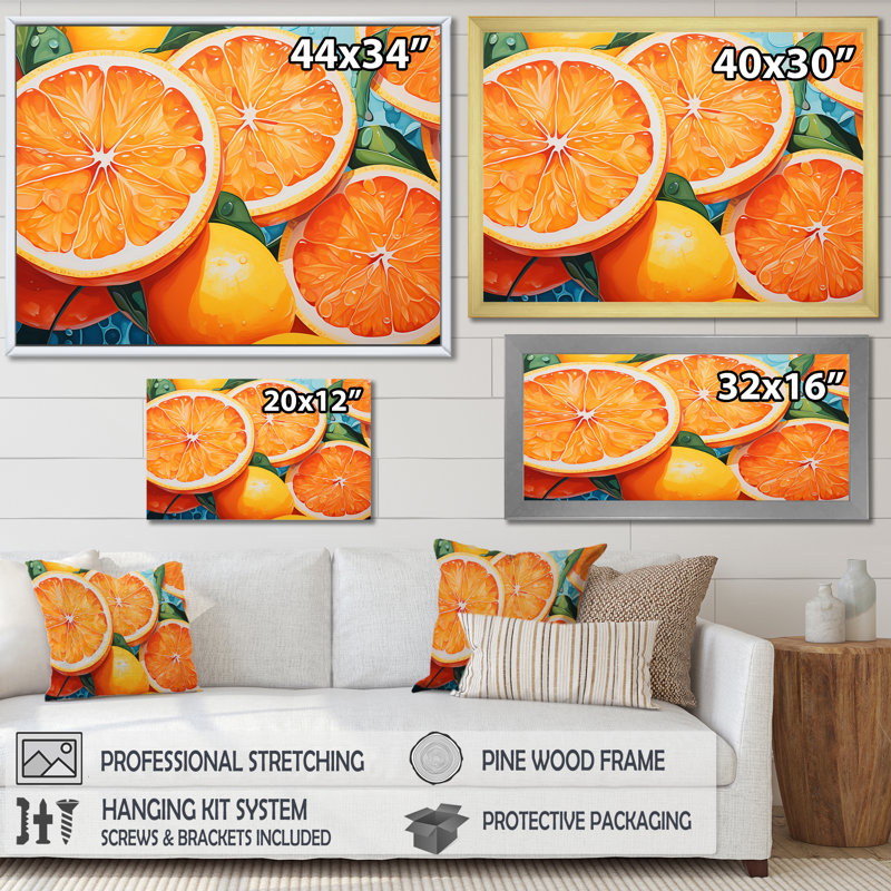 Art mural jaune jaune orange avec agrumes II - fruits, H 30 po x l 40 po x P 1,5 po
