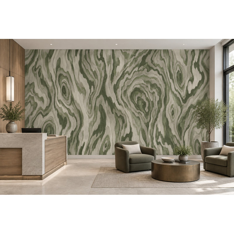 Green Wood Grain Wallpaper Rustic Modern Wall Mural, 120"x96", Peel and Stick