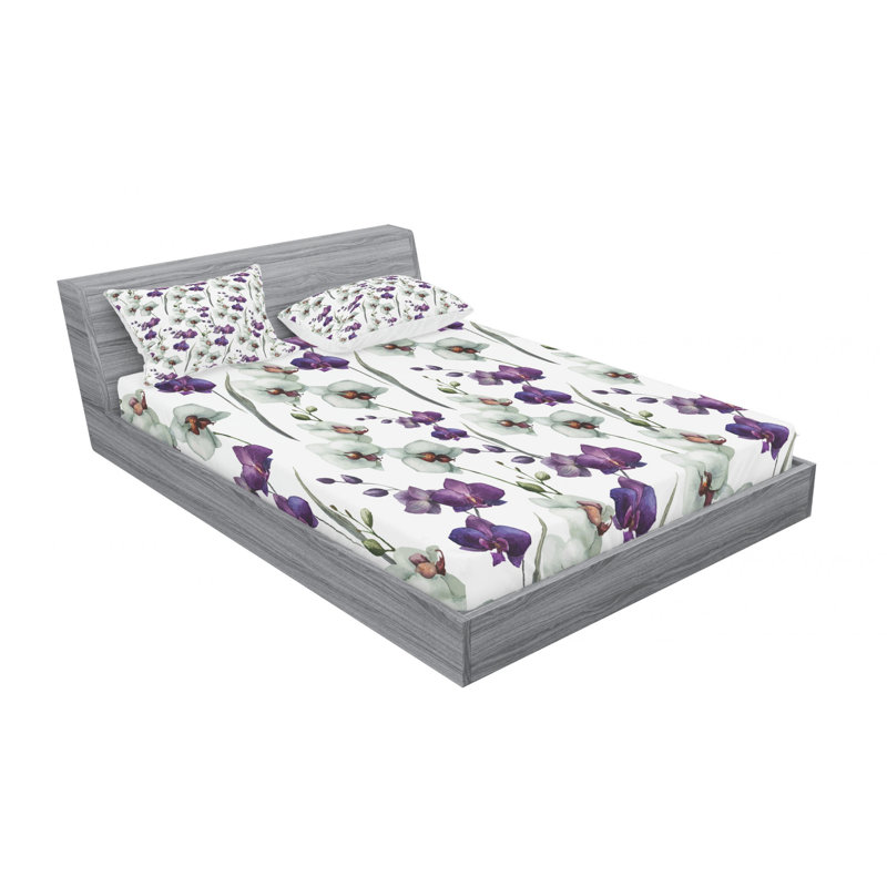 Microfiber Floral Sheet Set, Full Sheet Set with Fitted Sheet