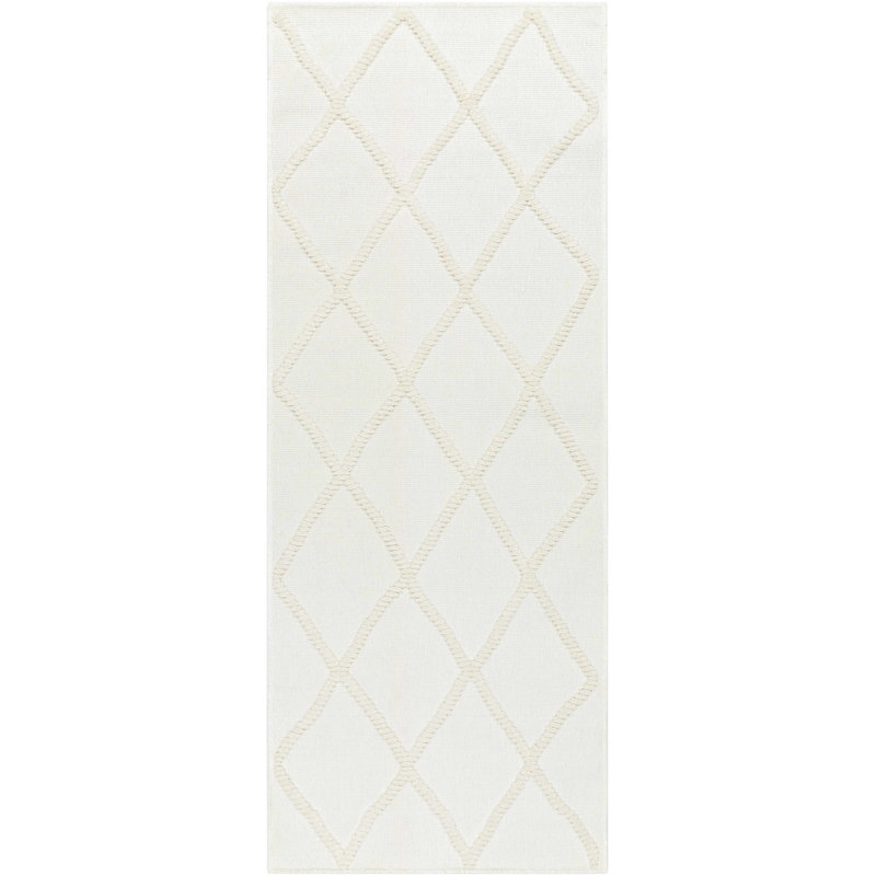 Tapis marocain noir / blanc Anevaeh, Tapis de couloir 2 pi 7 po x 7 pi 2 po