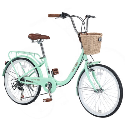 7 Speed City Bike With Basket , Steel Frame,Multiple Colors 22 Inch Bicycle