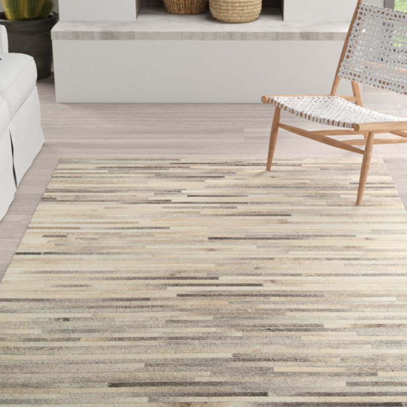 Karlee Striped Cowhide Area Rug, Rectangle 160 x 230cm