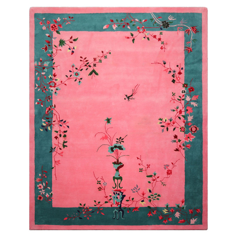 Tapis de style oriental touffeté à la main rose, Rectangle 9 pi x 12 pi