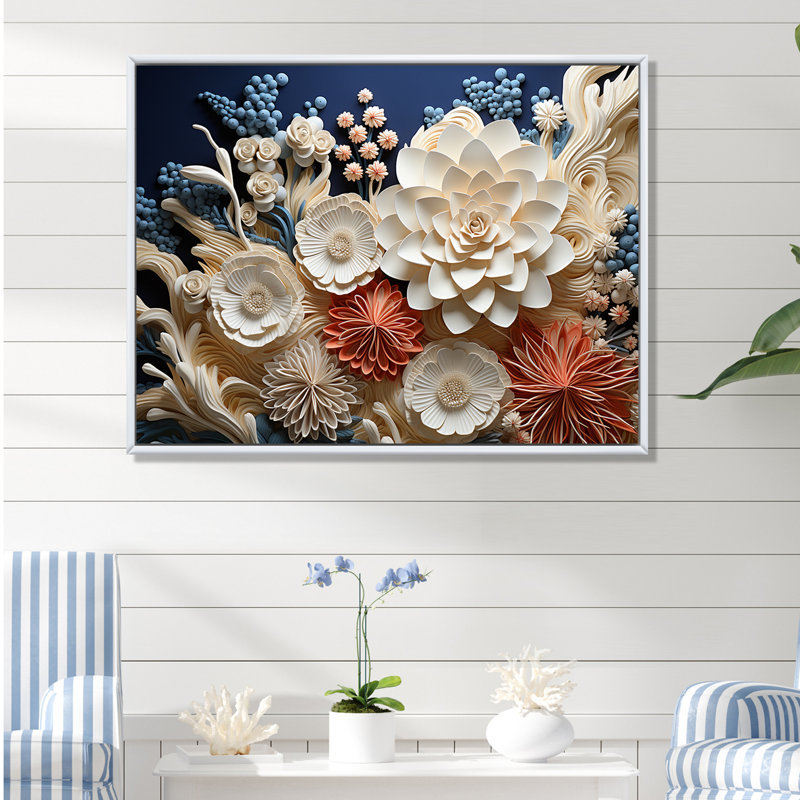 Bleu et crème, scènes marines profondes - impression, H 12 po x l 20 po x P 1 po, Cadre flottant blanc