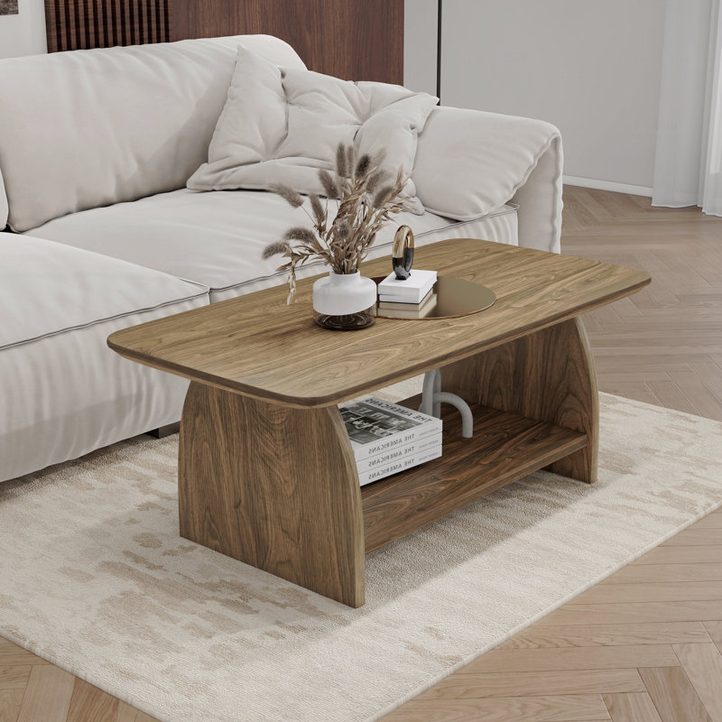 Table basse de 47 pouces avec rangement en MDF rond moderne double couche rectangulaire avec fonction de rangement Design de coin arrondi convenant au salon
