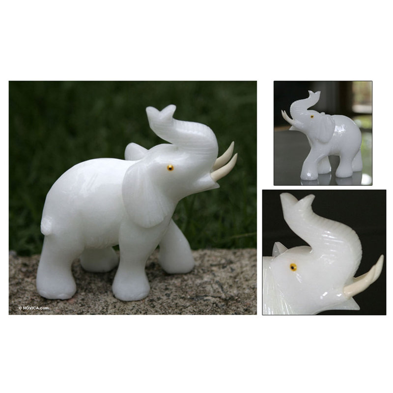 Alexandre Costa Royal White Elephant Calcite Statue