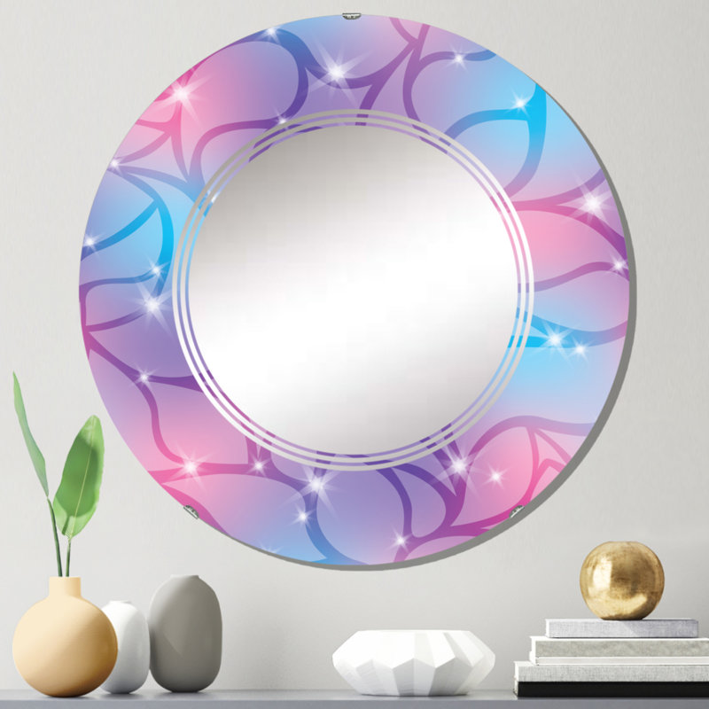 Abstrait violet et mauve avec étincelles - Miroir mural moderne rond, 24 po x 24 po