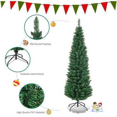 Sapin de Noël artificiel Giantex vert de 1,5 m, en forme de crayon, avec pieds en métal robuste et structure mince, idéal pour la maison, les magasins et les décorations de Noël.