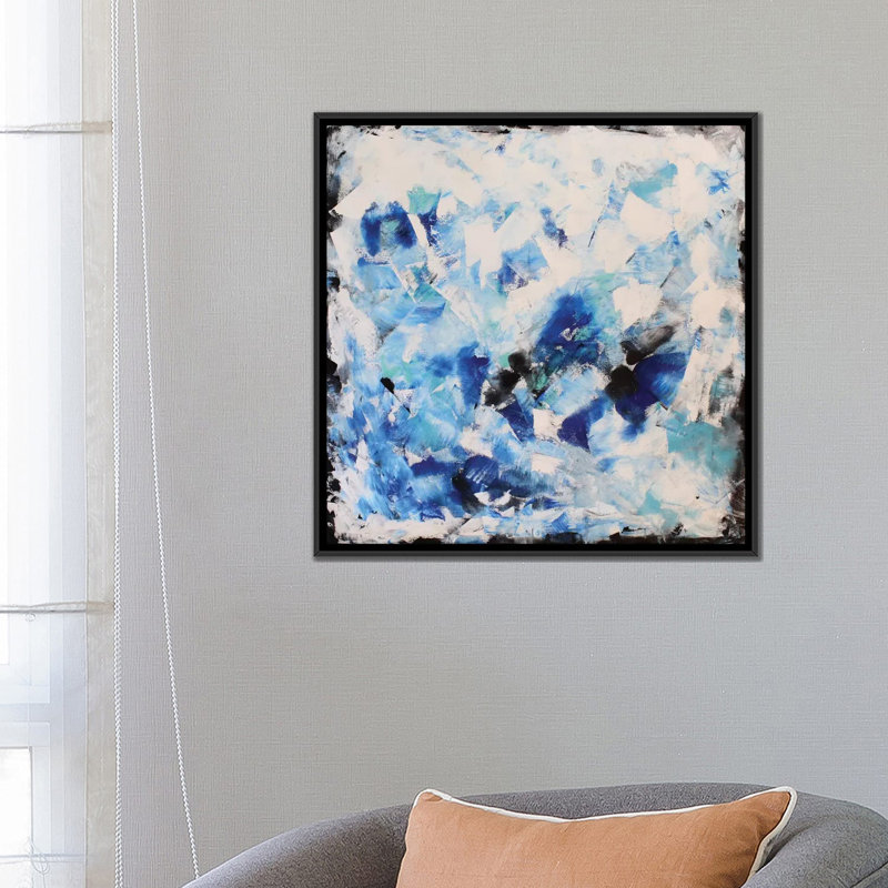 «Blue Impression», reproduction sur toile, H 18 po x l 18 po x P 1,5 po, Toile encadrée noire, Pas de tapis
