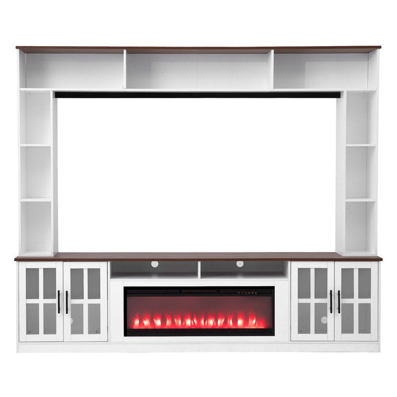 U-Can 95.5" W Wall Unit Entertainment Center With Bookshelves For Tvs Up To 80", White