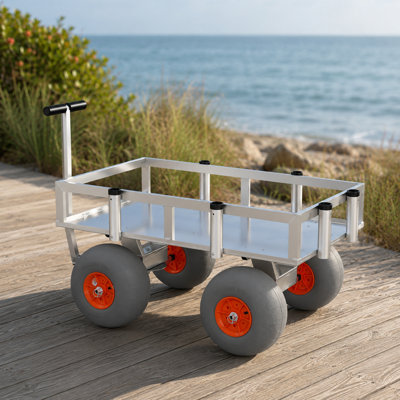 Chariot de pêche de plage de 350 lb avec cadre en aluminium et roues tout-terrain en PU de 13 pouces ; 6 porte-cannes pour le camping et les pique-niques