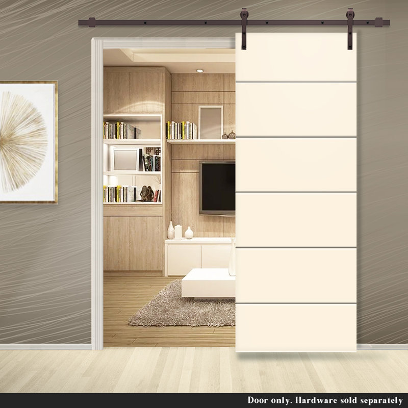 Porte de grange lambrissée peinte en bois sans trousse de quincaillerie d'installation, 36 po x 80 po, Beige