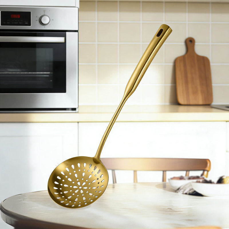 Ensemble 9 pièces d'ustensiles de cuisine en acier inoxydable 304 - Écumoire, louches, spatules, fourchettes et cuillères