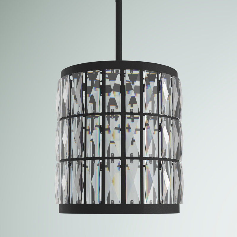 1-Light Dimmable Cylinder Pendant with Crystal Accents
