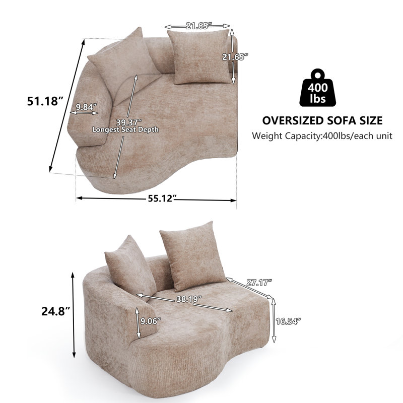 Latitude Run® Boneless No Assembly Required Compression Curved Upholstered Chaise Lounge with Deep Seat, Beige
