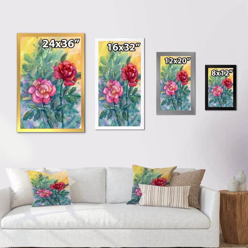 " Abstract Pink And Red Roses ", Black Picture Framed Canvas, 20" H x 12" W