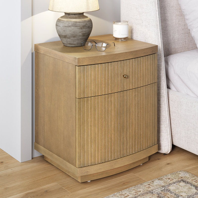 Table de chevet cannelée avec tiroir et armoire, Individuel