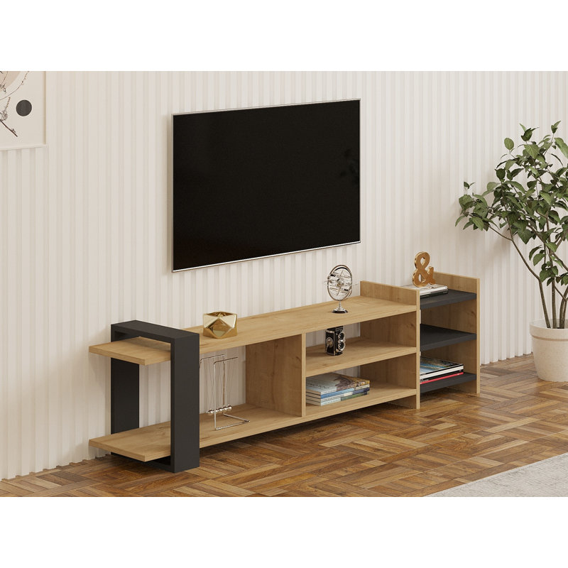 Meuble télé de style scandinave, saphir et anthracite, 60,6 po x 15,7 po x 10,2 po | 100% panneau de particules enduit de mélamine, épaisseur: 0,7 pouce | Plusieurs tablettes pour un rangement supplémentaire, design moderne et élégant