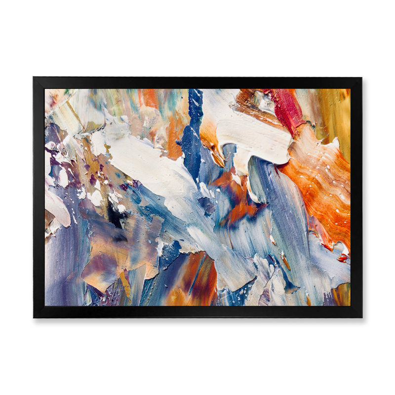 Colourful Abstract Painting Strokes XII - Modern & Contemporary Canvas Wall Decor, Black Picture Framed, 12" H x 20" W x 1" D