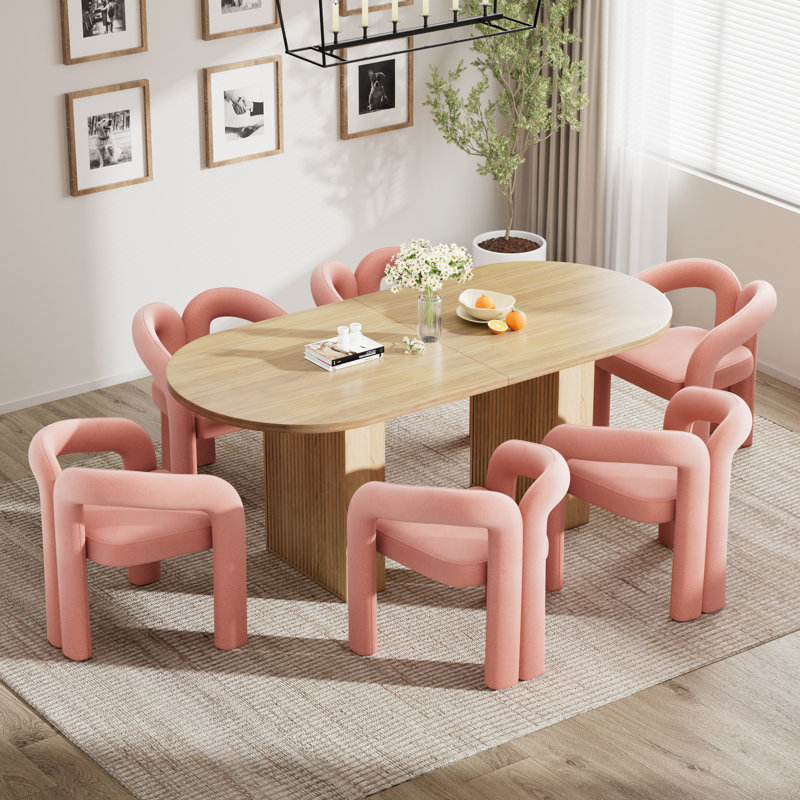 Ensemble de table de salle à manger 62,9 pouces, Naturel, 7 pièces : table, 6 chaises, Rose