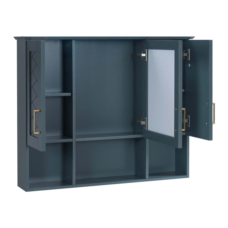 35 Inch 2-In-1 Wall Mount Bathroom Vanity Mirror Cabinet, Adjustable Shelves & Soft Close Door Storage Unit, Blue