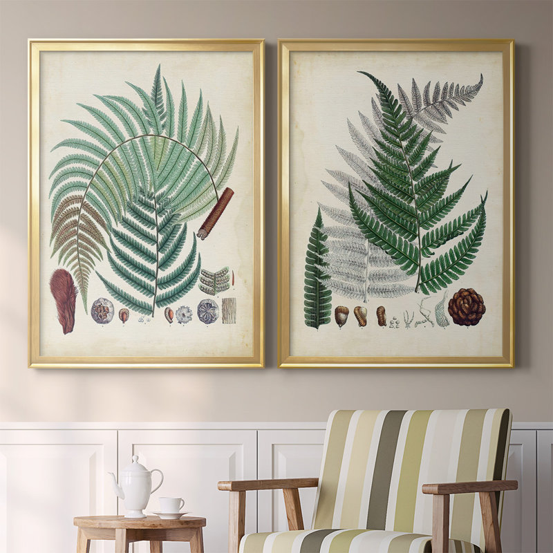 Collection Ferns I - ensemble de 2 reproductions d'art sur toile encadrées, Or, H 24,5 po x l 37 po x P 1,25 po