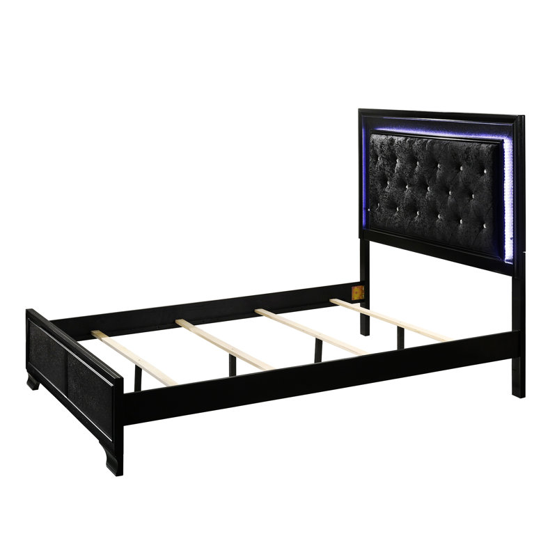 Brune Upholstered Panel Bed with LED lights.Platform Bed,Beds, Queen, Black