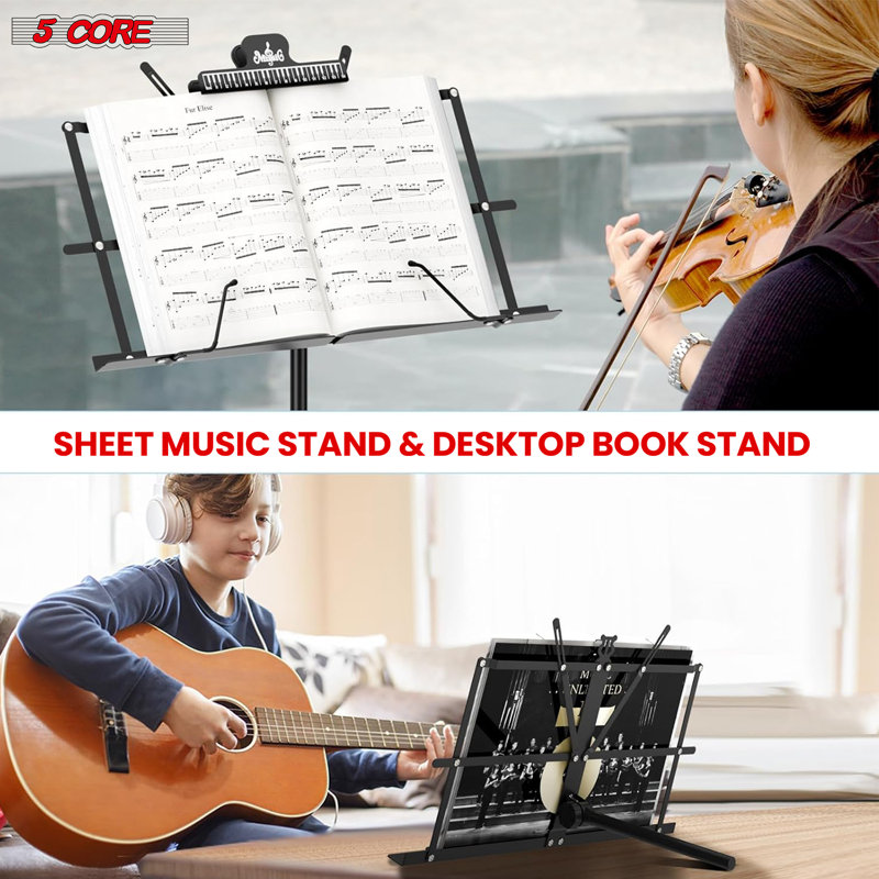 Adjustable Black Metal Tripod Music Stand with Large Tray