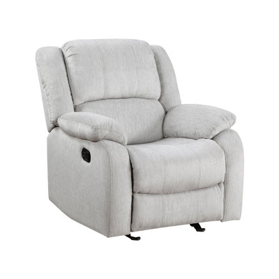 Modern Reclining Chair Gray Chenille Upholstered Pillowtop Arms Solid Wood Frame 1Pc Living Room Furniture Gentle Gliding Motion Recliner