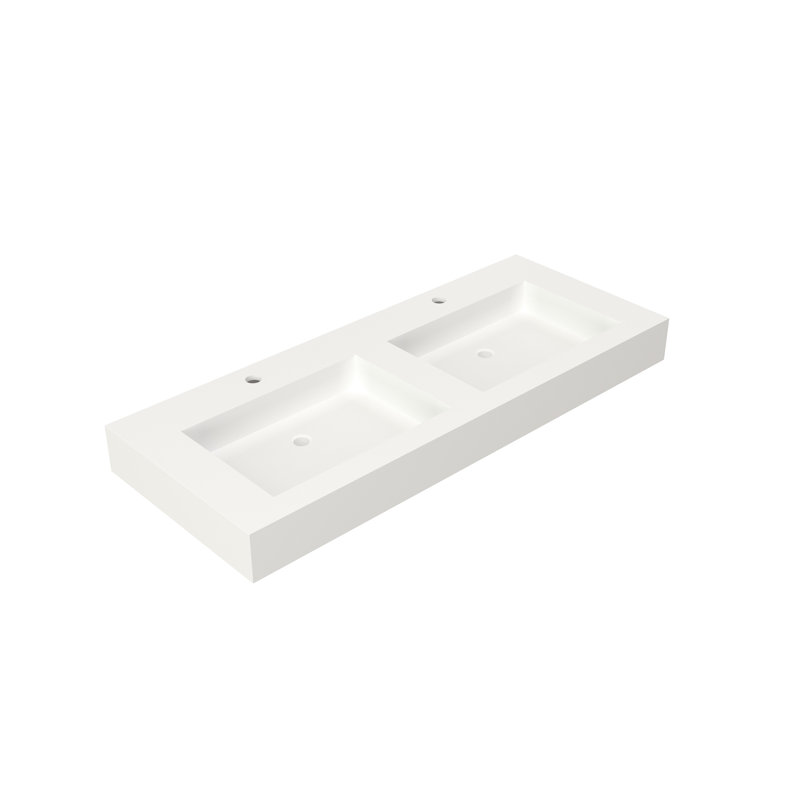 Évier de surface solide en pierre de pierre pour meuble-lavabo - profondeur 46,7 po, largeur 18,59 po, hauteur 4,28 po, adaptable à diverses configurations, matériau, comptoir ou fixation murale, bords sans couture