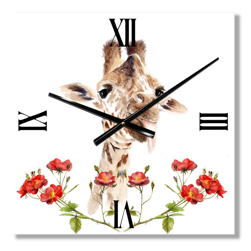 Portrait d'une girafe avec des fleurs II - Horloge murale de ferme, Moyen