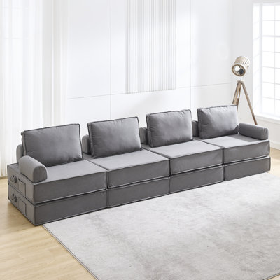 Boneless 4-Piece Chamois Leather Sectional- No Assembly Required Sofa