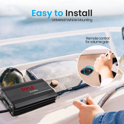 Pyle Hydra Marine Amplifier - Upgraded Elite Series 800 Watt 4 Channel Micro Amplifier - Waterproof, Gain Level Controls, Rca Stereo Input, 3.5Mm Jack, Mp3 & Volume Control (Plmrmp3B)