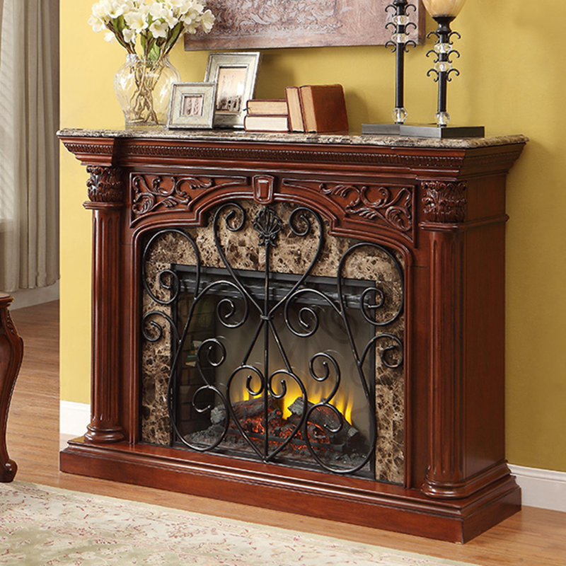 Walnut Solid Wood Electric Fireplace