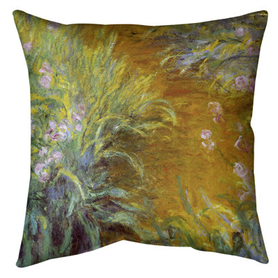 Claude Monet Floral Leather/Suede Reversible Throw Pillow