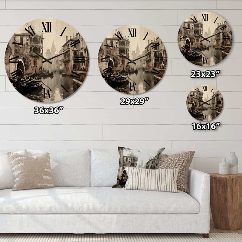 Horloge murale surdimensionnée en bois canal beige ardoise II - Canals, Moyenne