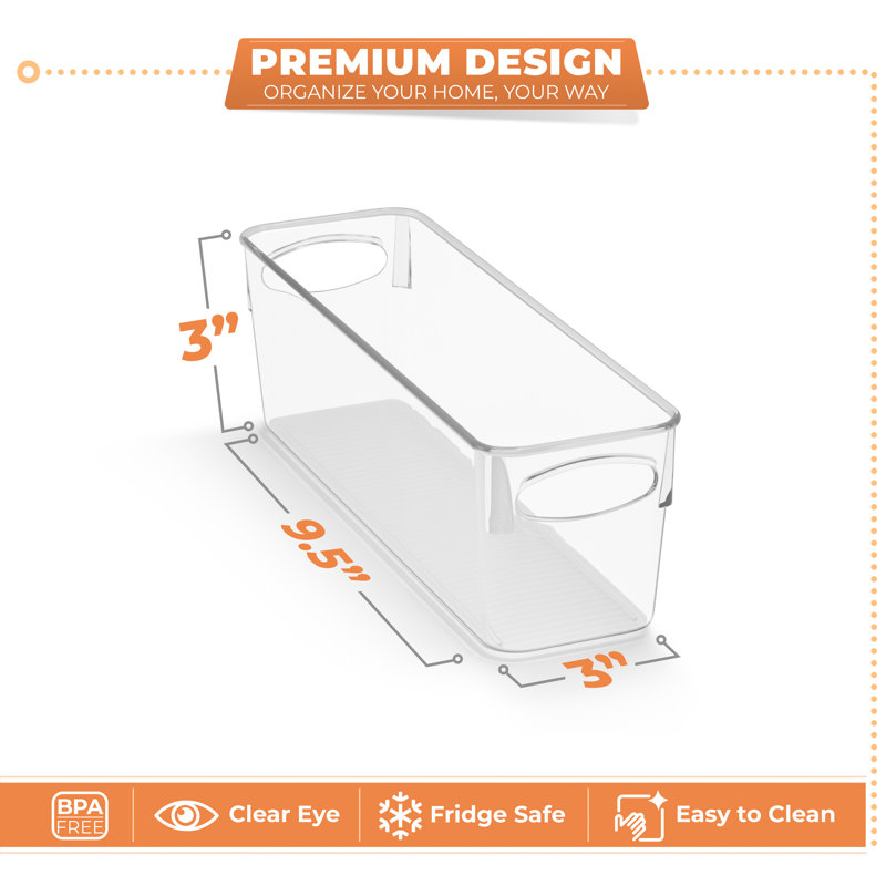 Sorbus 10 Pack Narrow Clear Plastic Storage Bins with Handles for Shelves, Small, 3" H x 3" W x 9.5" D