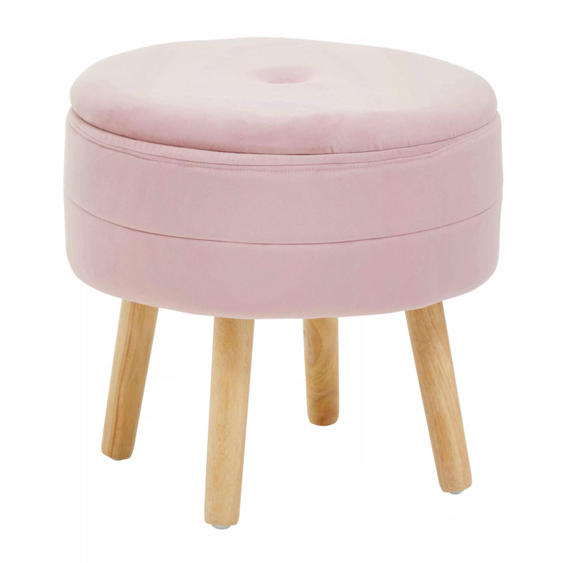 Presidio 46cm Wide Tufted Round Solid Colour Ottoman with Storage, Pink