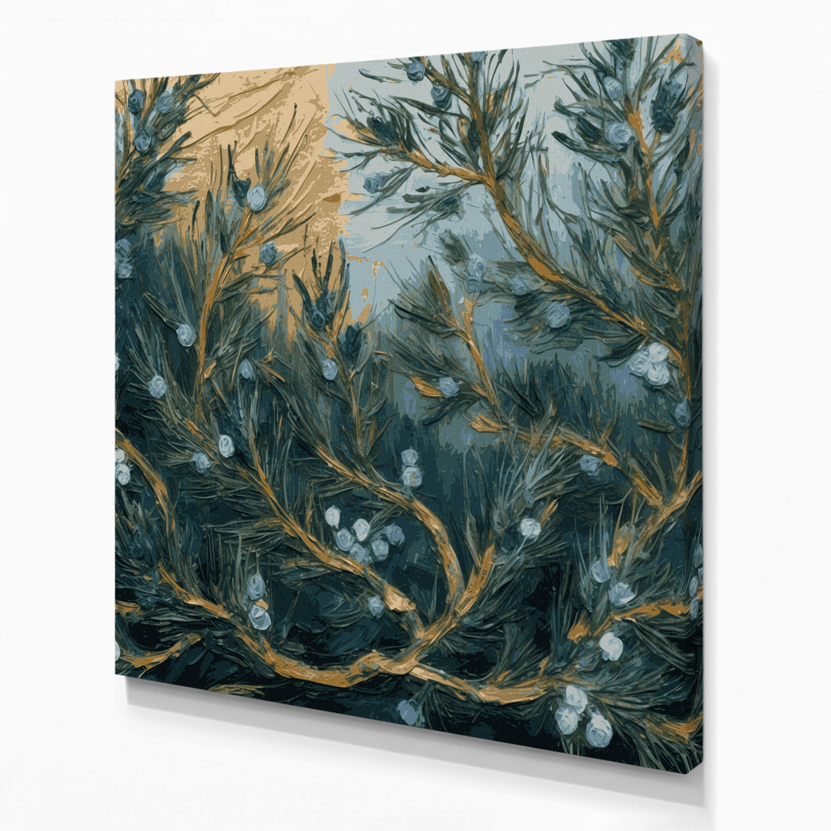 Latitude Run® Botanical Juniper Blue Canvas Wall Art | Wayfair