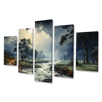 Green Storm Torrential Deluge - Landscapes Wall Art Living Room - 5 Panels