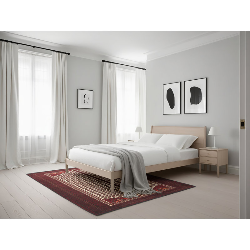 Tapis traditionnel rouge / beige Rizokarpaso, Rectangle 5 pi x 7 pi