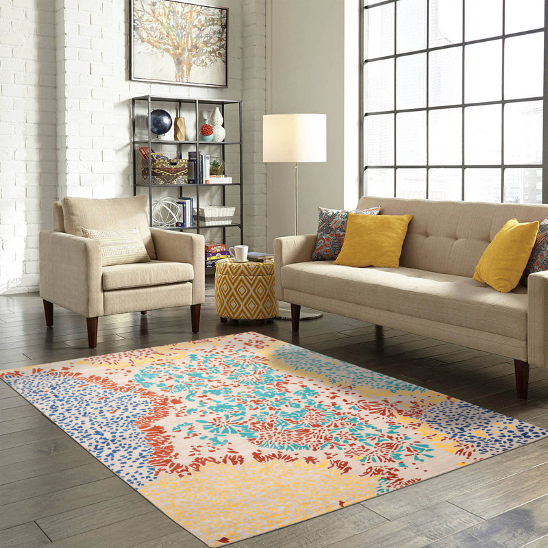 Tapis beige en laine tissé à la main, Rectangle 7 pi 9 po x 9 pi 9 po