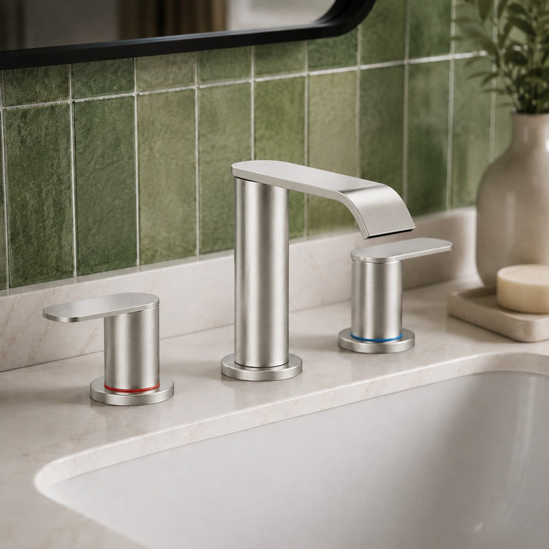 Robinet pour salle de bain à 3 trous à 2 poignées avec bonde escamotable, Brushed Nickel